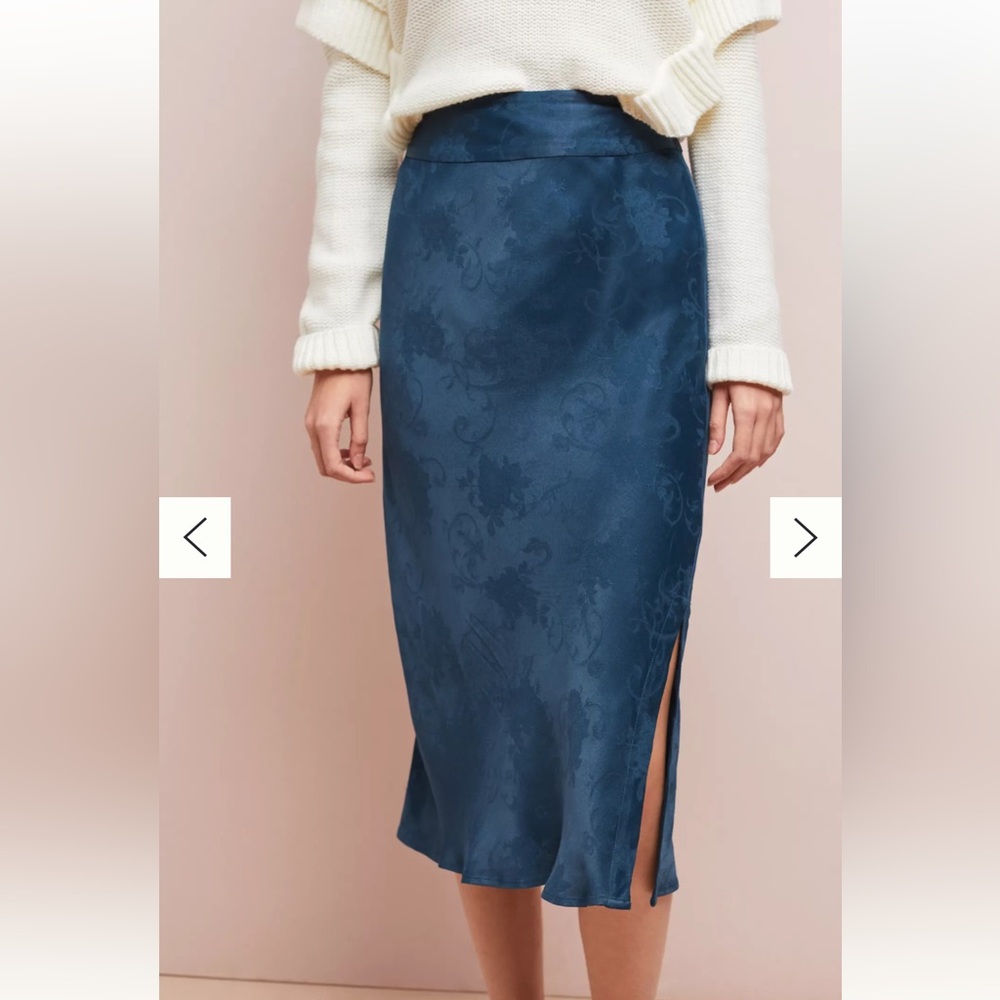 Anthropologie Moulinette Soeurs Blue Floral Jacquard Midi Skirt